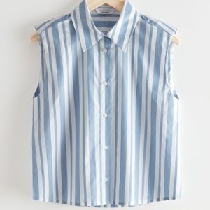 Striped Sleeveless Padded Shoulder Shirt